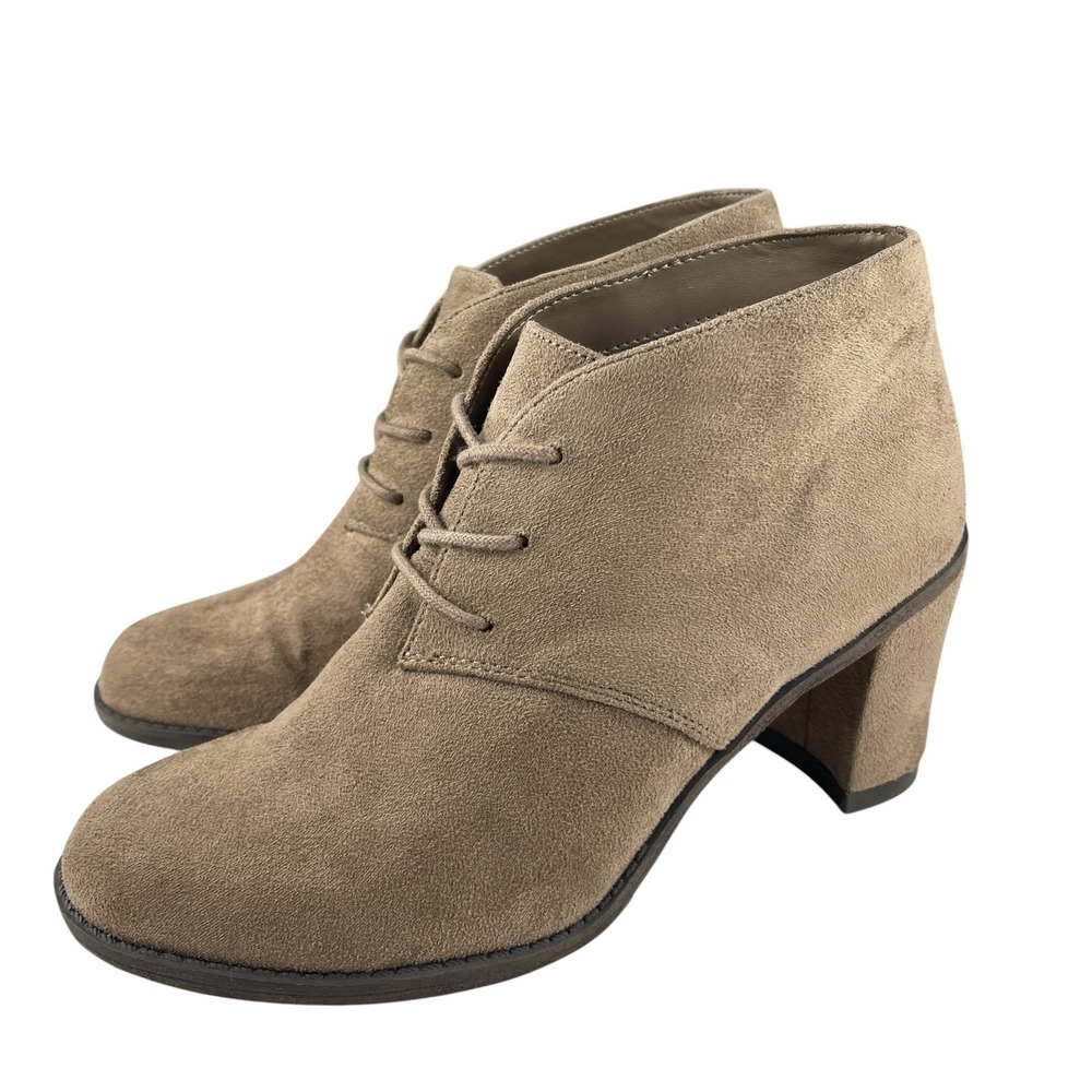 Dr Scholls Women's Later Lace Up Ankle Booties 8M Taupe Faux Suede Block Heel - Picture 4 of 11